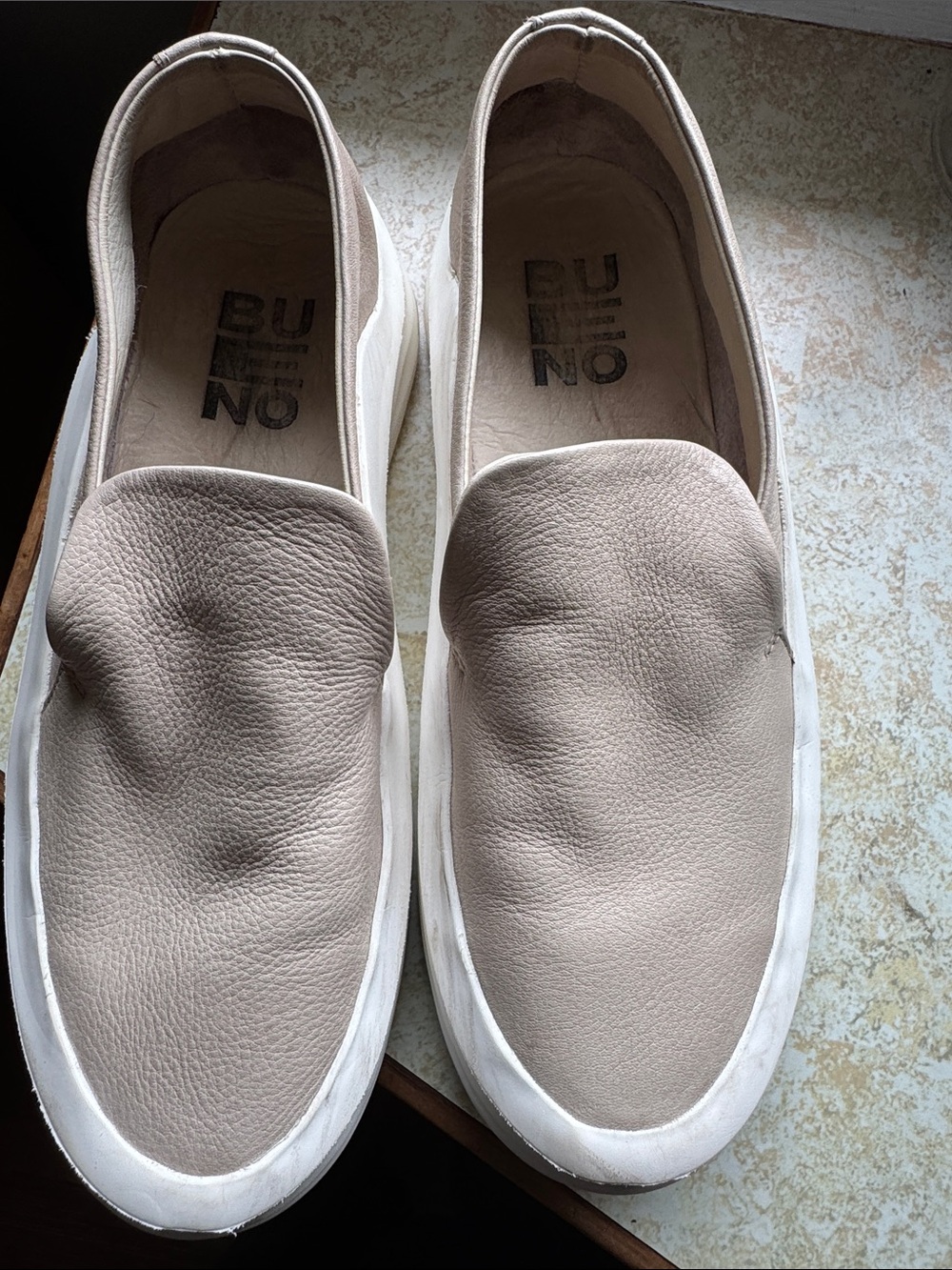 Bueno Men Slip-On Loafers in Taupe and White